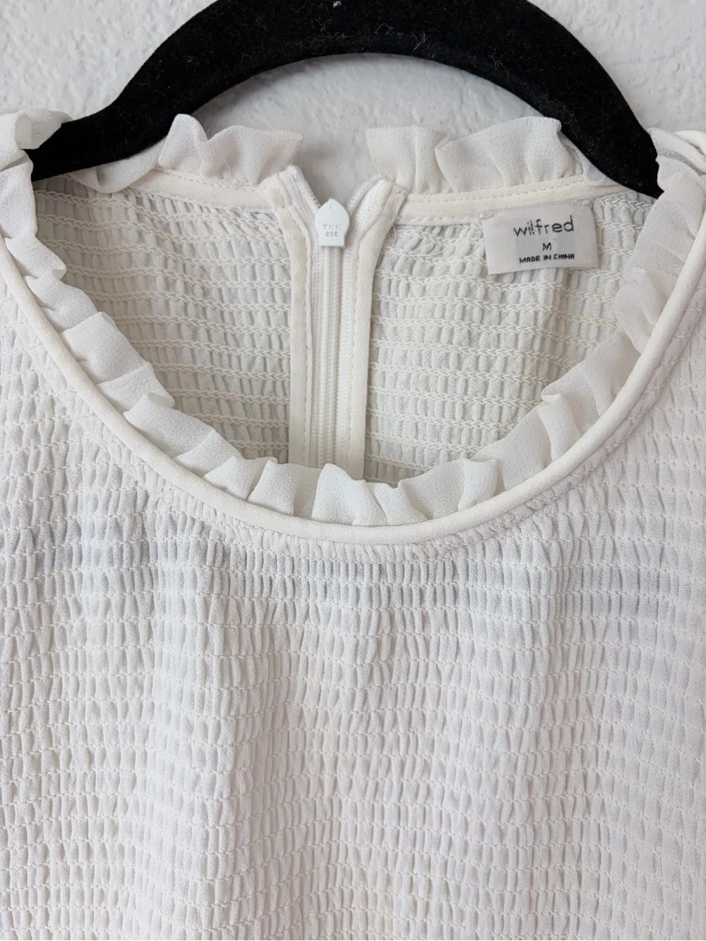 Aritzia Wilfred Cropped Blouse w/ Ruffled Top & Sheer LongSleeves in White -Sz M